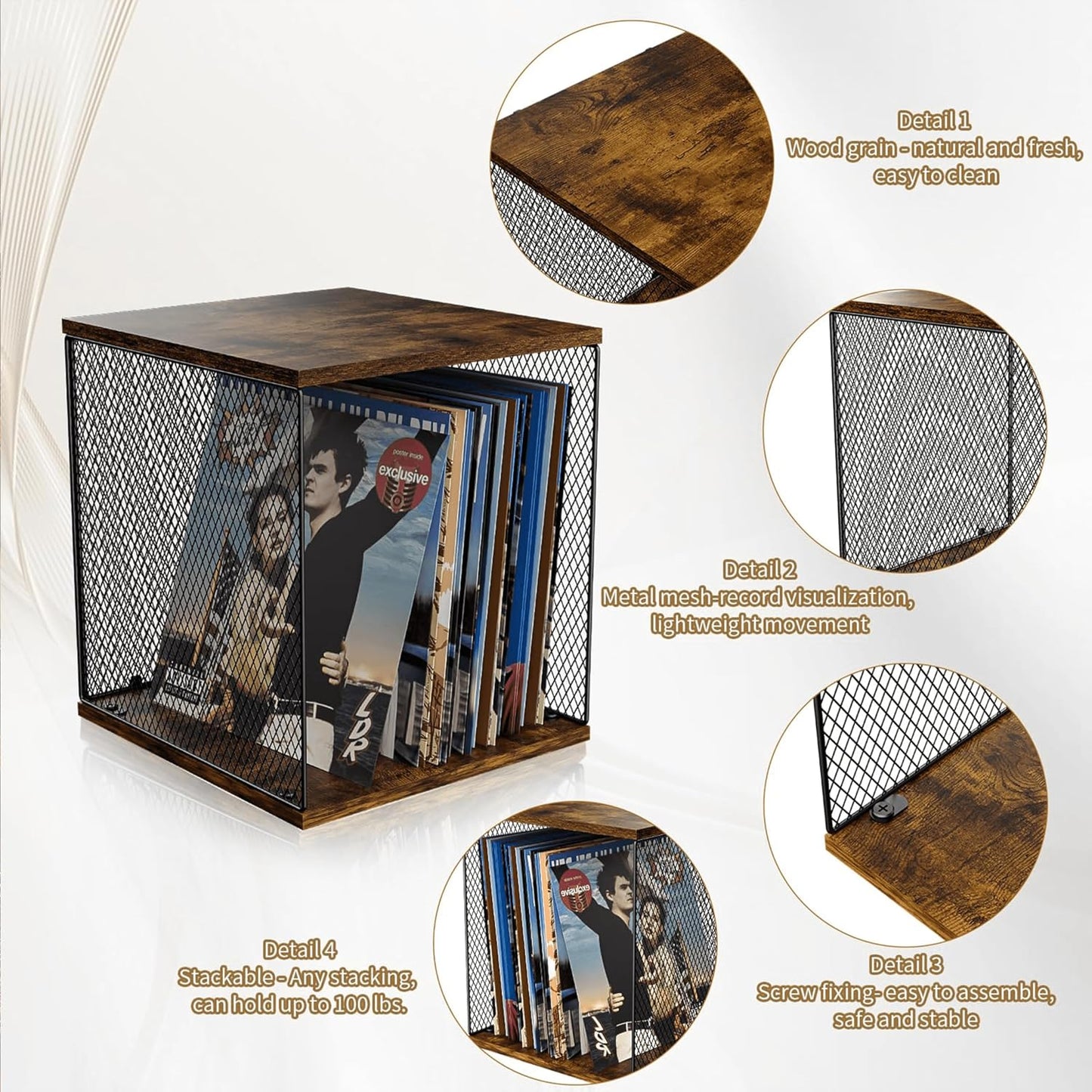 1 Cube Vinyl Record Storage, Retro & Durable Vinyl Crate and Record Holder | Modular Stackable Album Storage Record Box