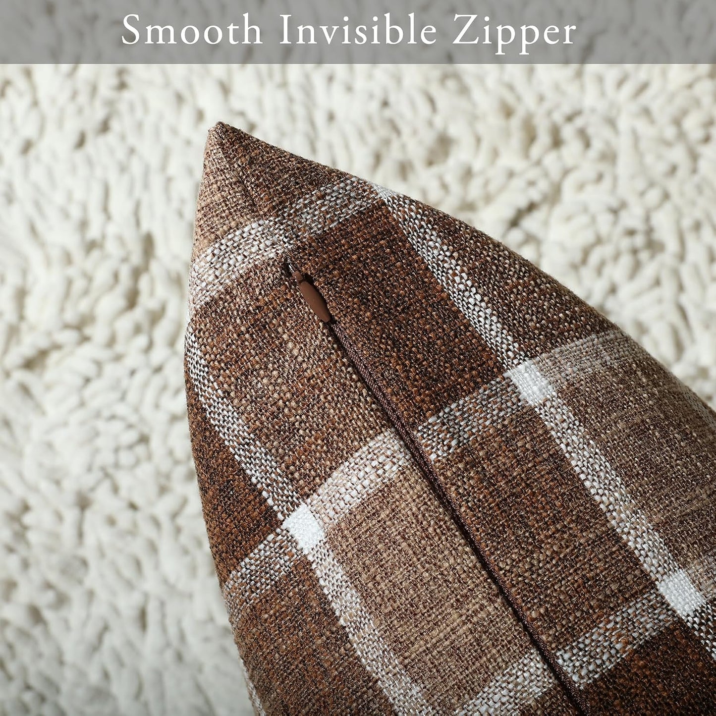 Farmhouse Plaid Decorative Cushion Covers / 18 x 18 / Check-chocolate / Set of 2