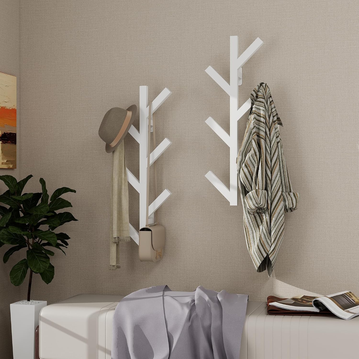 Vlush Wall Mounted Metal Coat Rack with 6 Hooks Modern Minimalist & Upright Coat Rack for Hanging Clothes, Hats