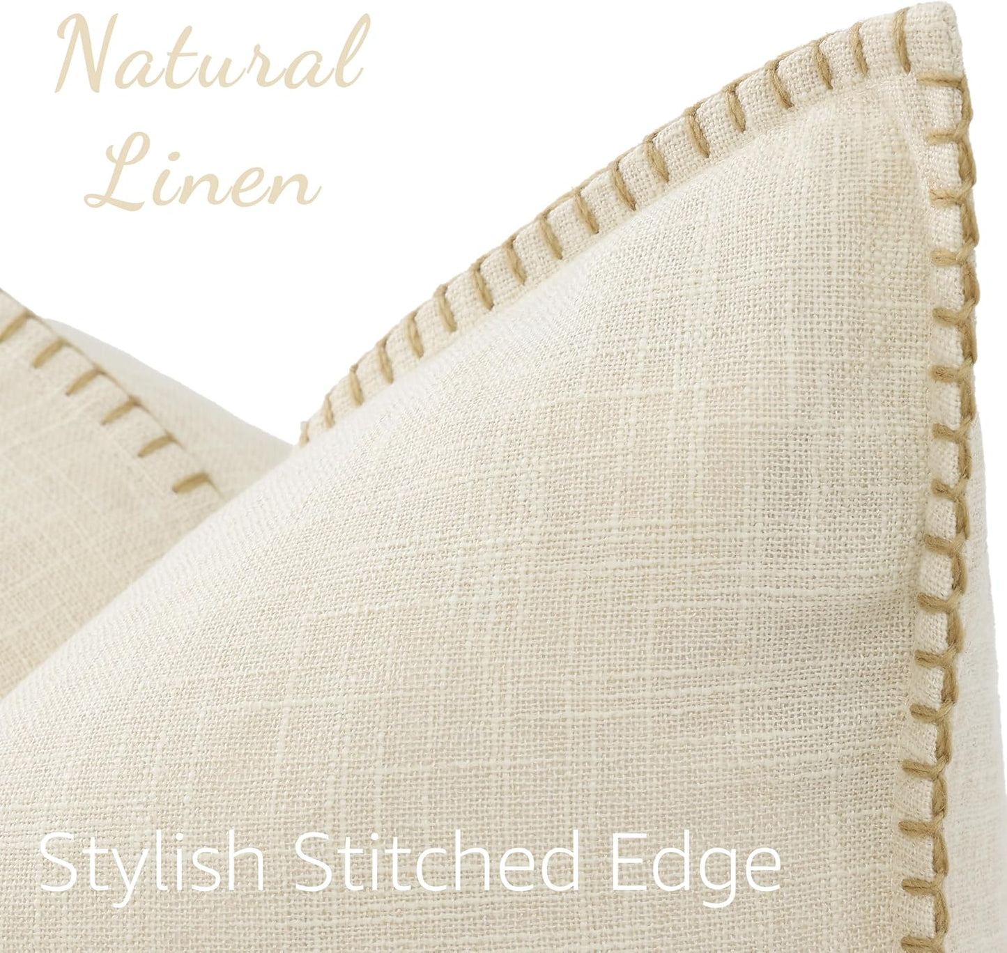 Fall Decorative Throw Pillow Covers Square Faux Linen Farmhouse / Cream White / 18 x 18 / Set of 2