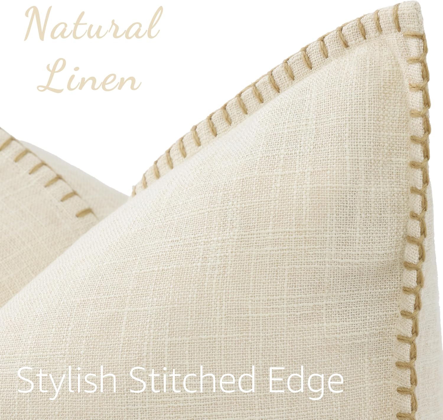 Fall Decorative Throw Pillow Covers Square Faux Linen Farmhouse / Cream White / 18 x 18 / Set of 2
