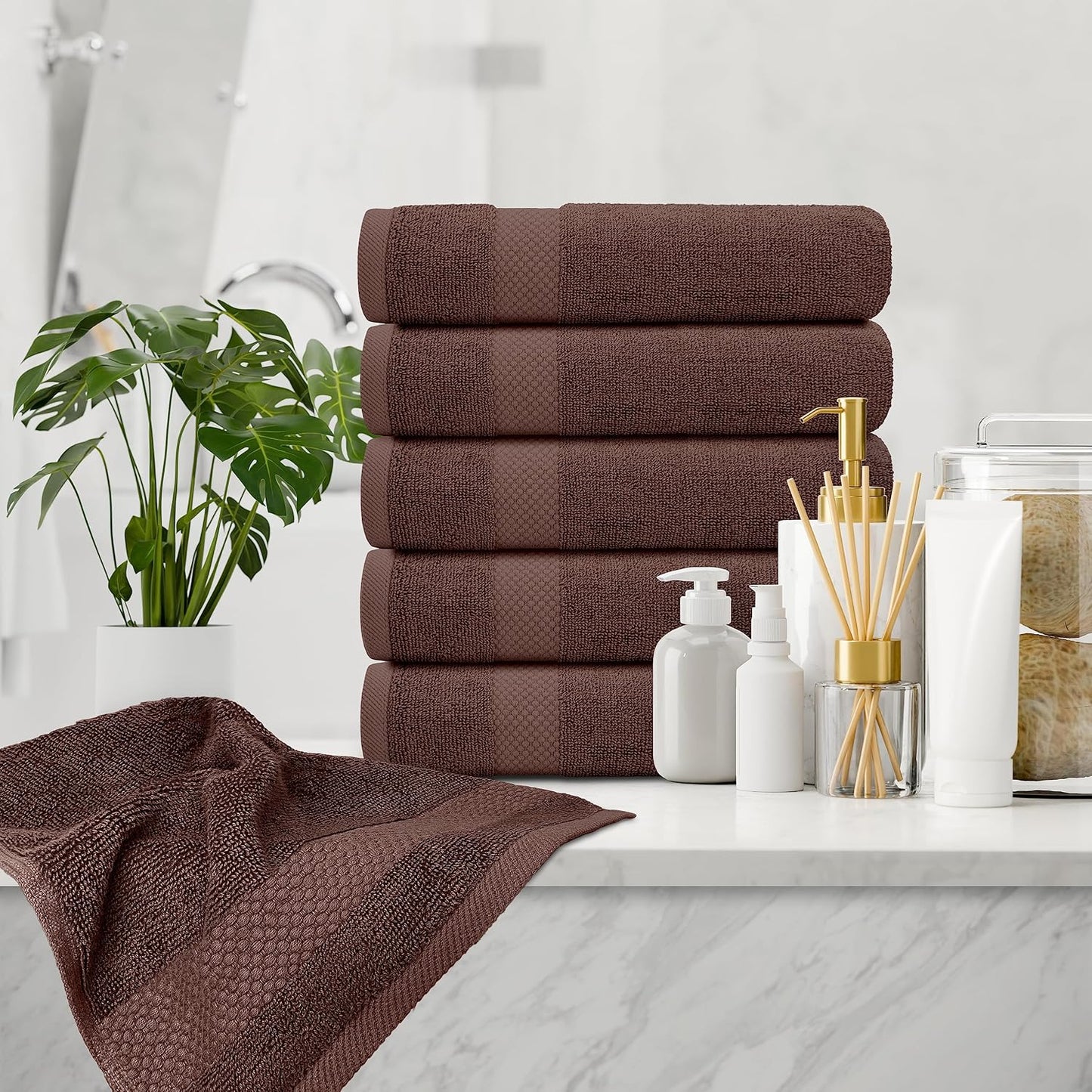 White Classic Luxury Brown Hand Towels - Soft 100% Turkish Cotton | Highly Absorbent Hotel spa Bathroom Towel