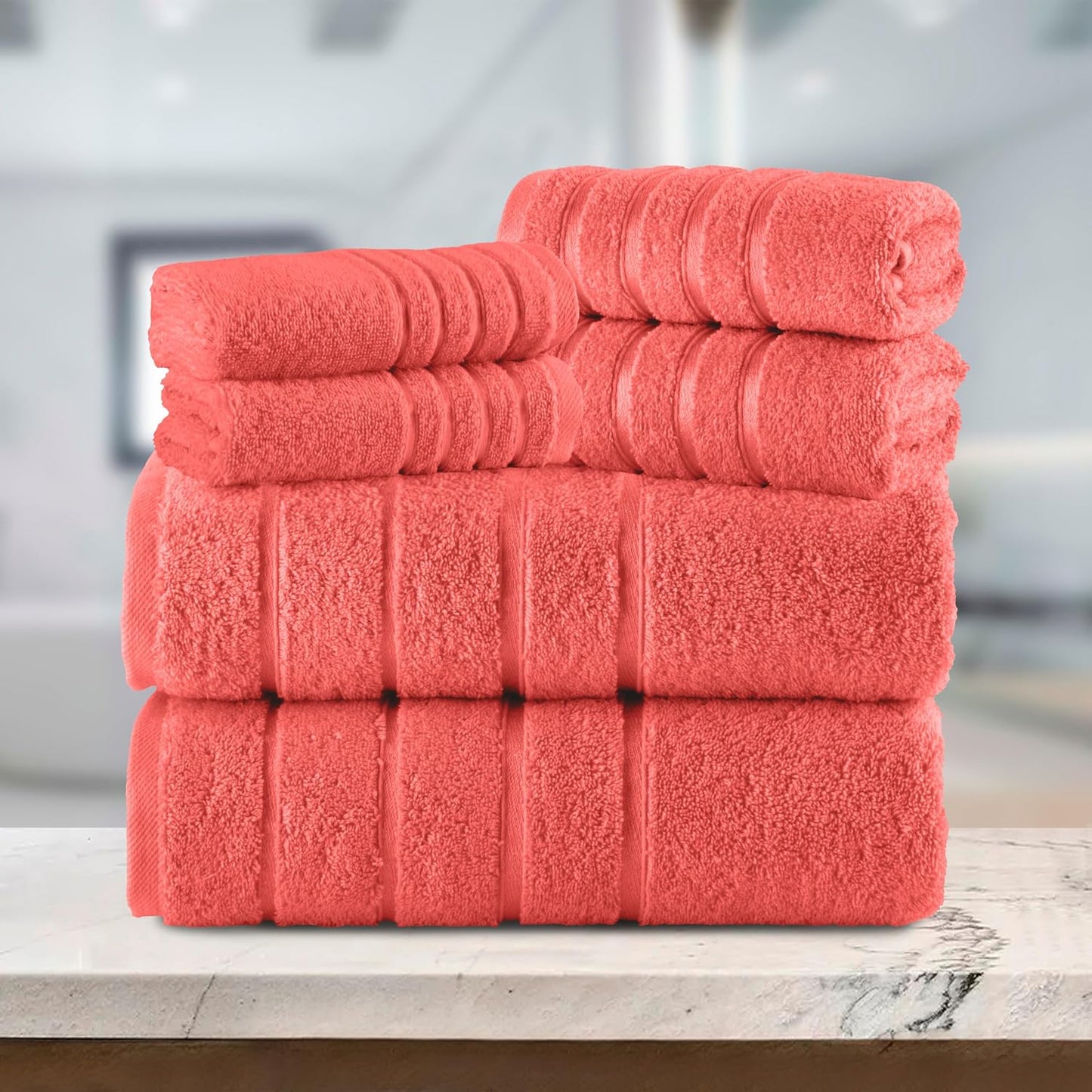 Elegant Comfort 4 Lines Viscose Stripe 6-Piece Premium Towel Set - 100% Turkish Cotton High Absorbent Luxury Bathroom