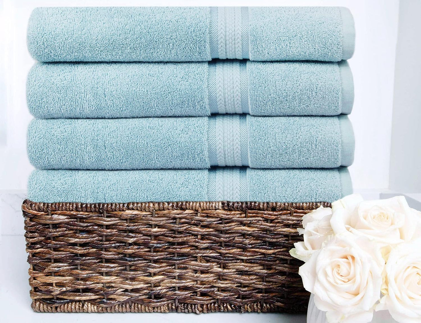 COTTON CRAFT Ultra Soft Bath Towels - 4 Pack 100% Cotton Large 30x54 inches | Oversized 580 GSM Absorbent Light Blue