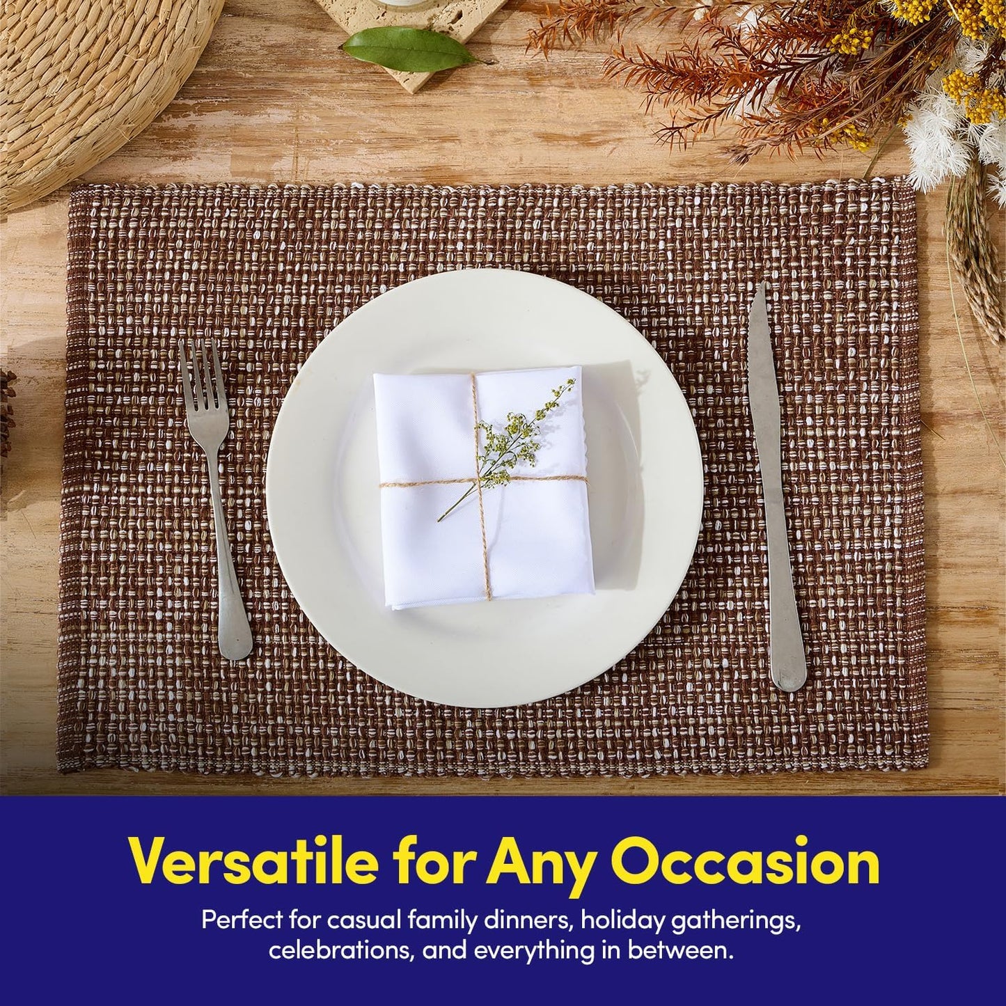 Sweet Home Collection 100% Cotton Placemats for Dining Room Rectangle Two Tone Woven Fabric 13" x 19" Soft Durable