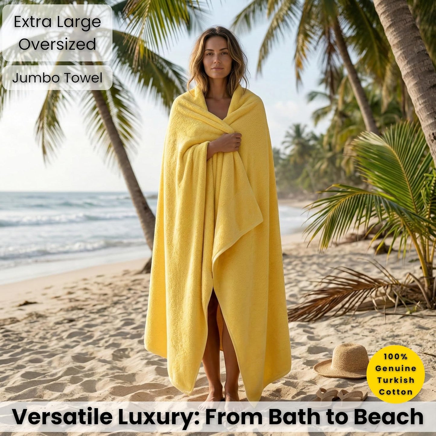 SALBAKOS Luxury 100% Turkish Cotton Bath Sheet 40x80 in (1-Piece, Yellow) | Extra Large Jumbo Oversized Bathroom and