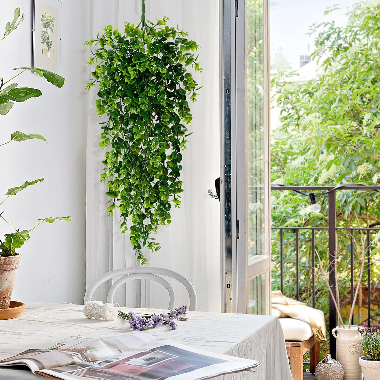 Fake Hanging Fake Eucalyptus Leaves UV Resistant / Photos Ivy Vines / Plants / 2.7 Inch / Set of 4