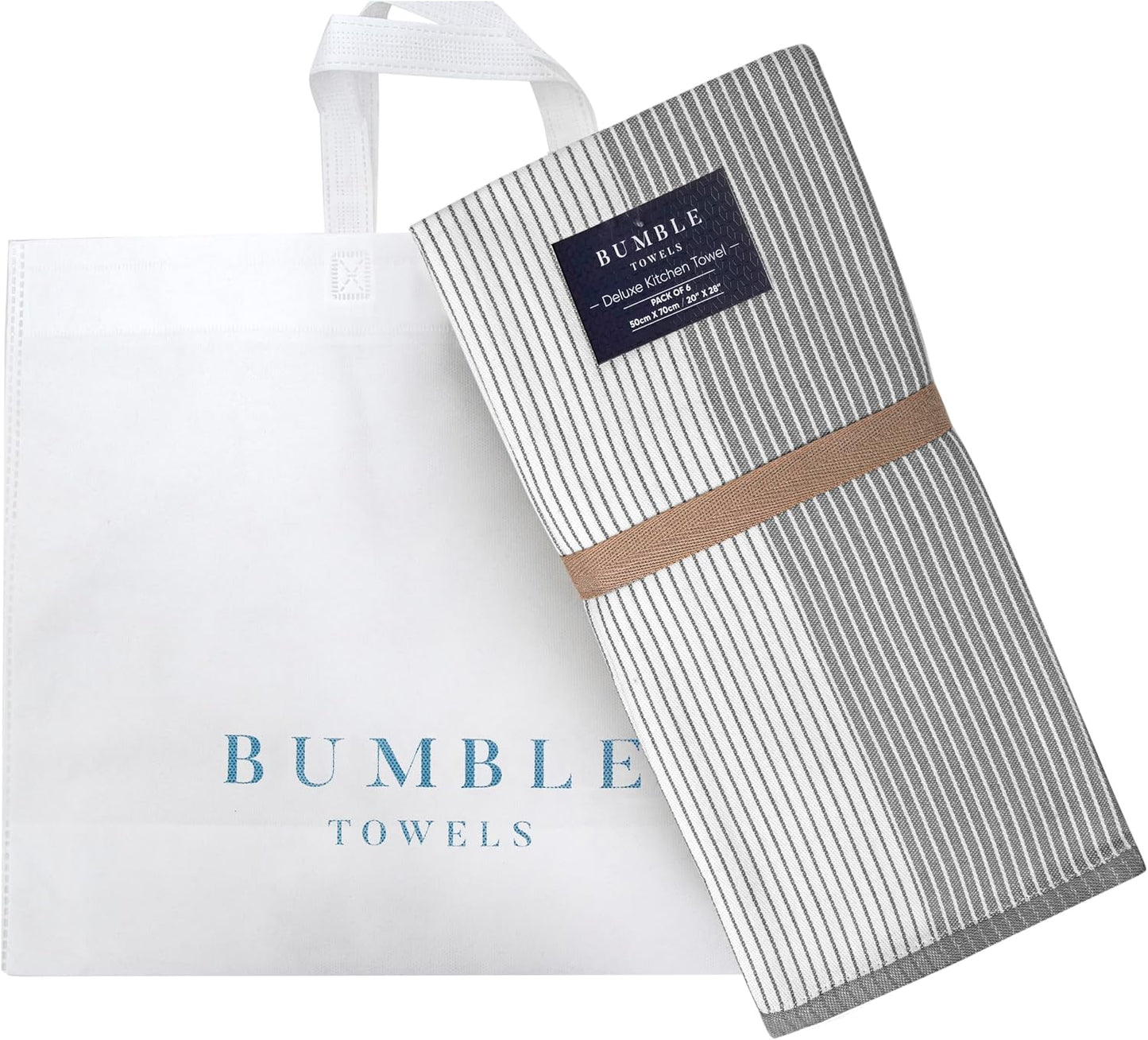Premium Kitchen Towels 6 Pack 100% Cotton, 20"x28" Dish Towels - Grey | Large Flat & Terry Kitchen Linen Set with