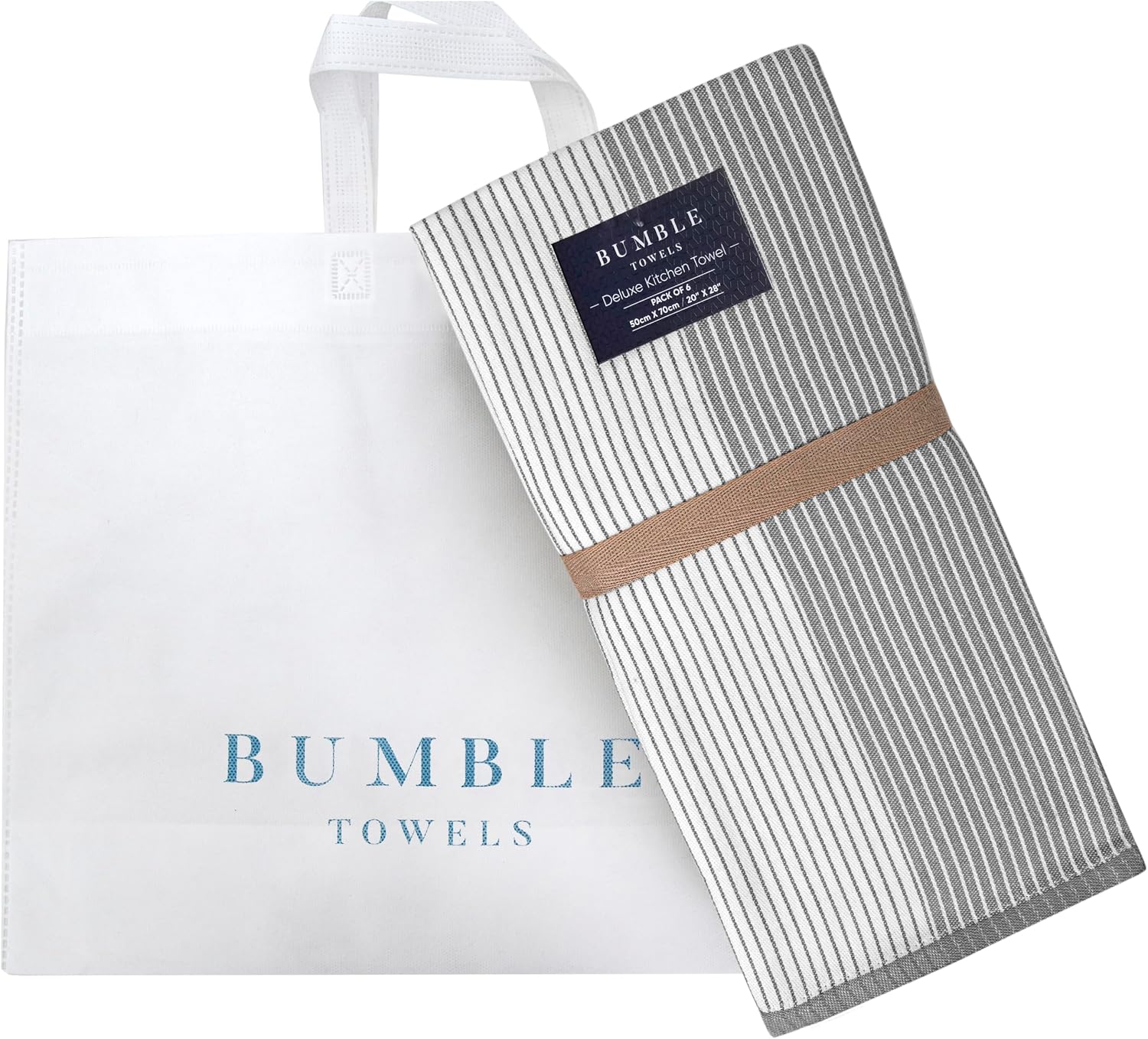 Premium Kitchen Towels 6 Pack 100% Cotton, 20"x28" Dish Towels - Grey | Large Flat & Terry Kitchen Linen Set with