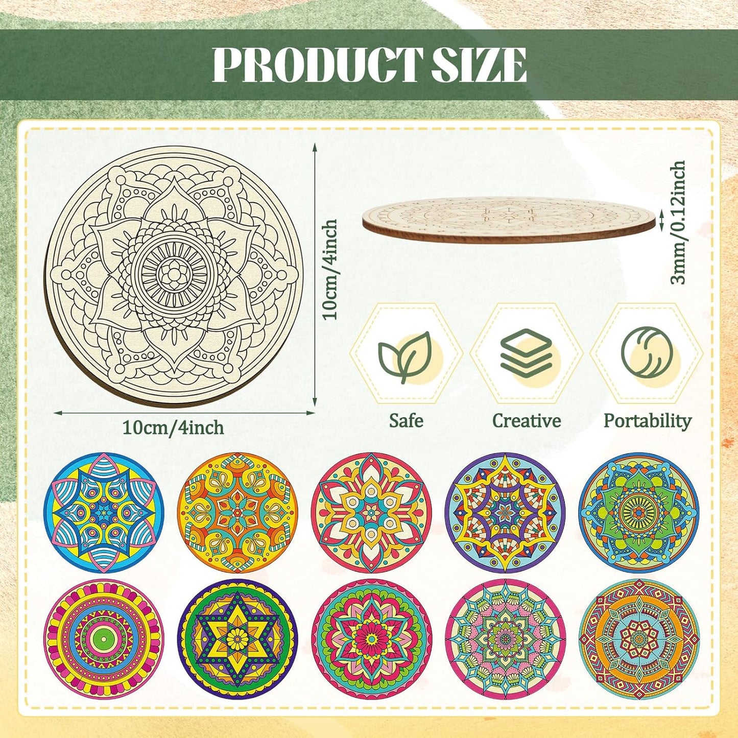 Wooden Coasters Painting Kit / Mandala / Set of 45