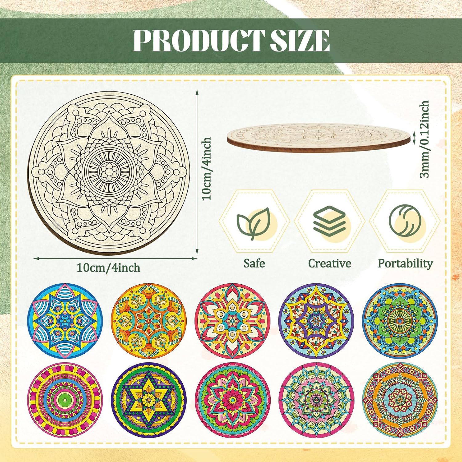 Wooden Coasters Painting Kit / Mandala / Set of 45
