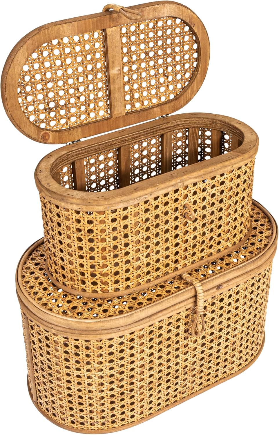 Modern Decorative Oval Woven Rattan Storage Boxes / Natural / Set of 2