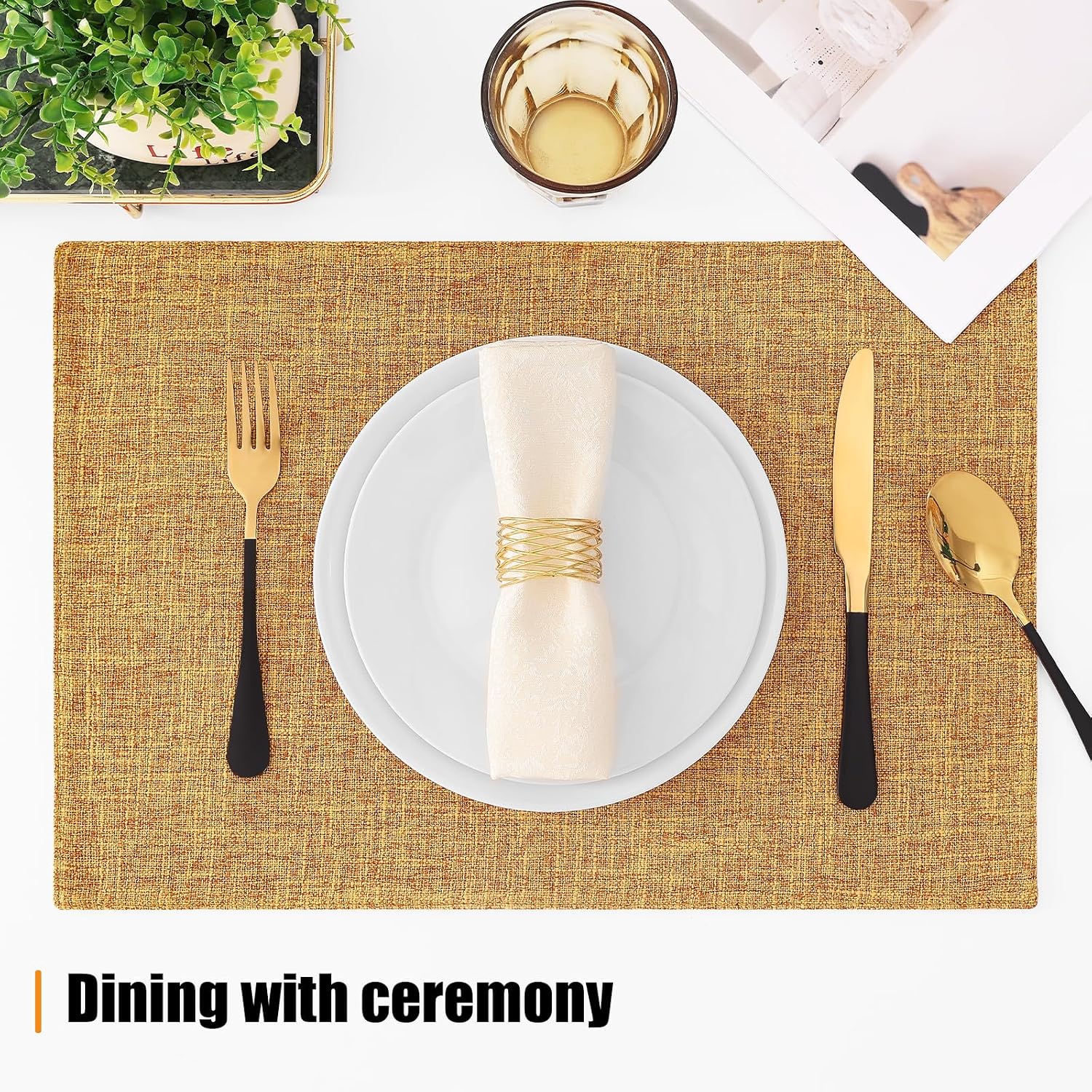 Homaxy Cloths Placemats for Dining Table Set of 6, 13" x 19", Amber | Heat Resistant, Washable, Cotton Linen Blend
