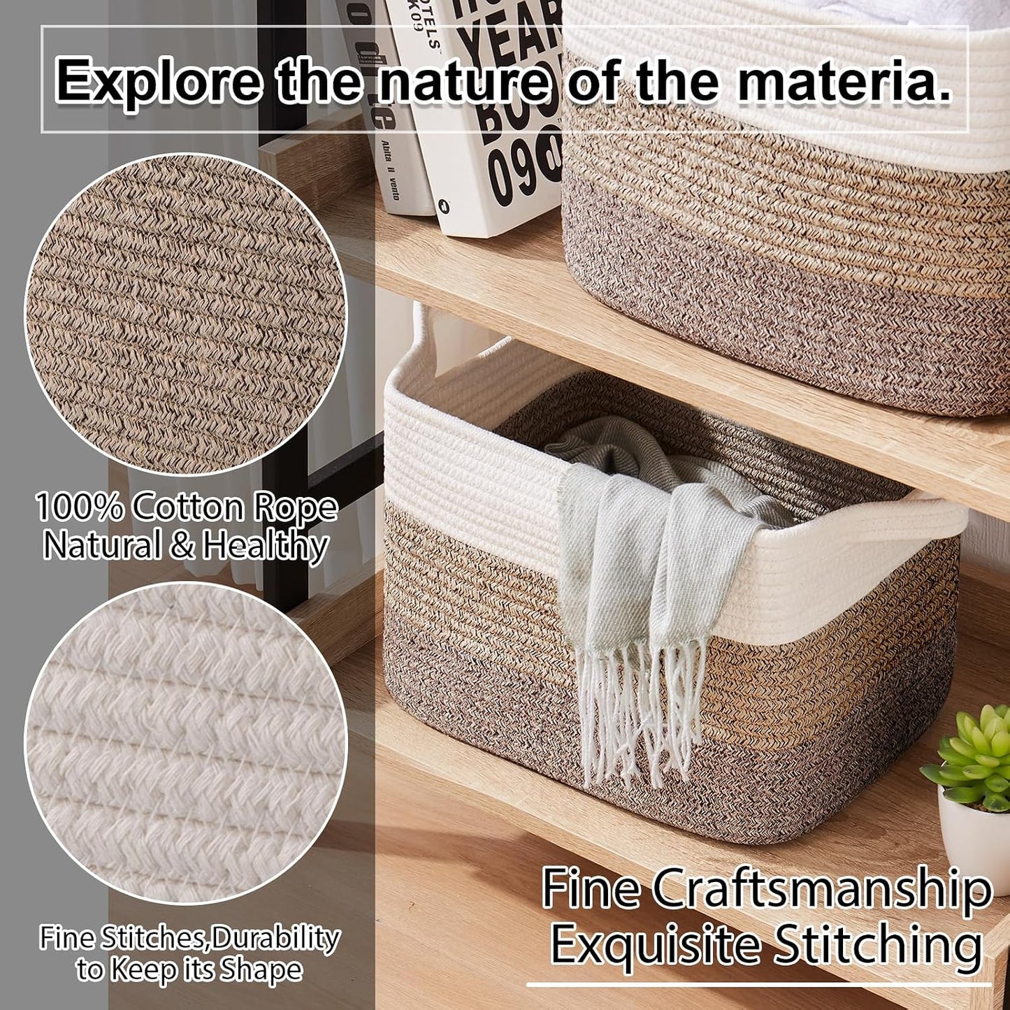 Woven Baskets for Storage / Gradient Dark Brown / 13 x 9.9 x 8.7 / Set of 3