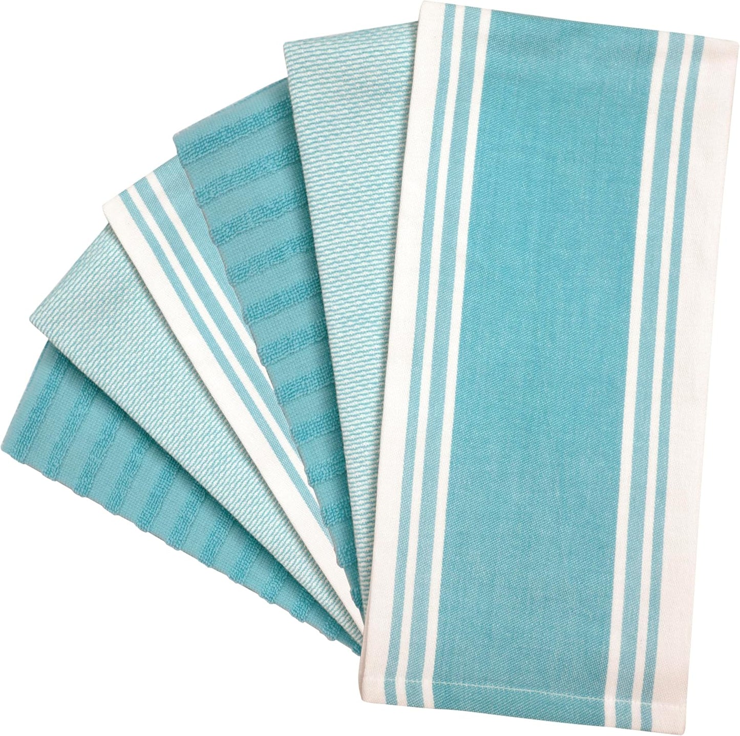 Premium Kitchen Towels 6 Pack 100% Cotton 20"x28" Dish Towels - Aqua Wide | Large Flat & Terry Kitchen Linen Set with