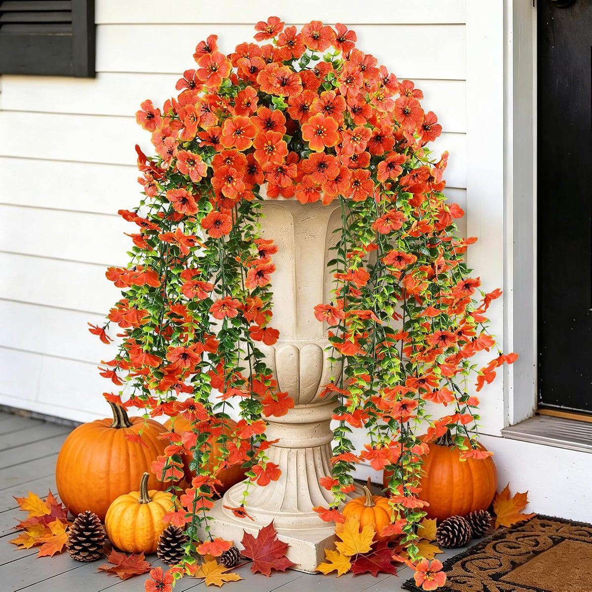 Mixed 8pcs Fall Artificial Peony Hydrangea Bouquet, Burnt Orange Red Silk Faux Flower, Autumn Faux Floral Arrangements for Wedding Table Thanksgiving Outdoor Planters Porch Patio Garden Yard
