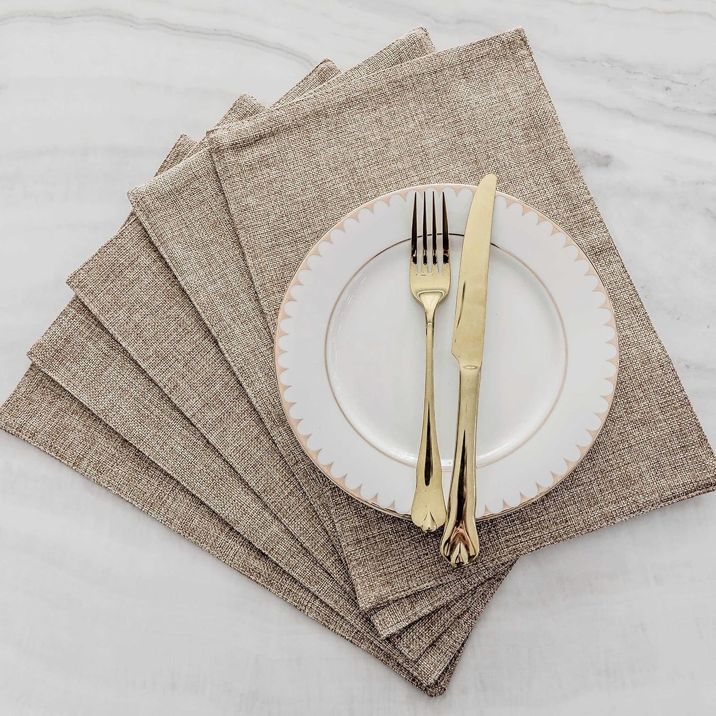 Home Brilliant Linen Placemats Set of 8 Heat Resistant Dining Table Cloth Place Mats Kitchen Table Mats Placemats Table