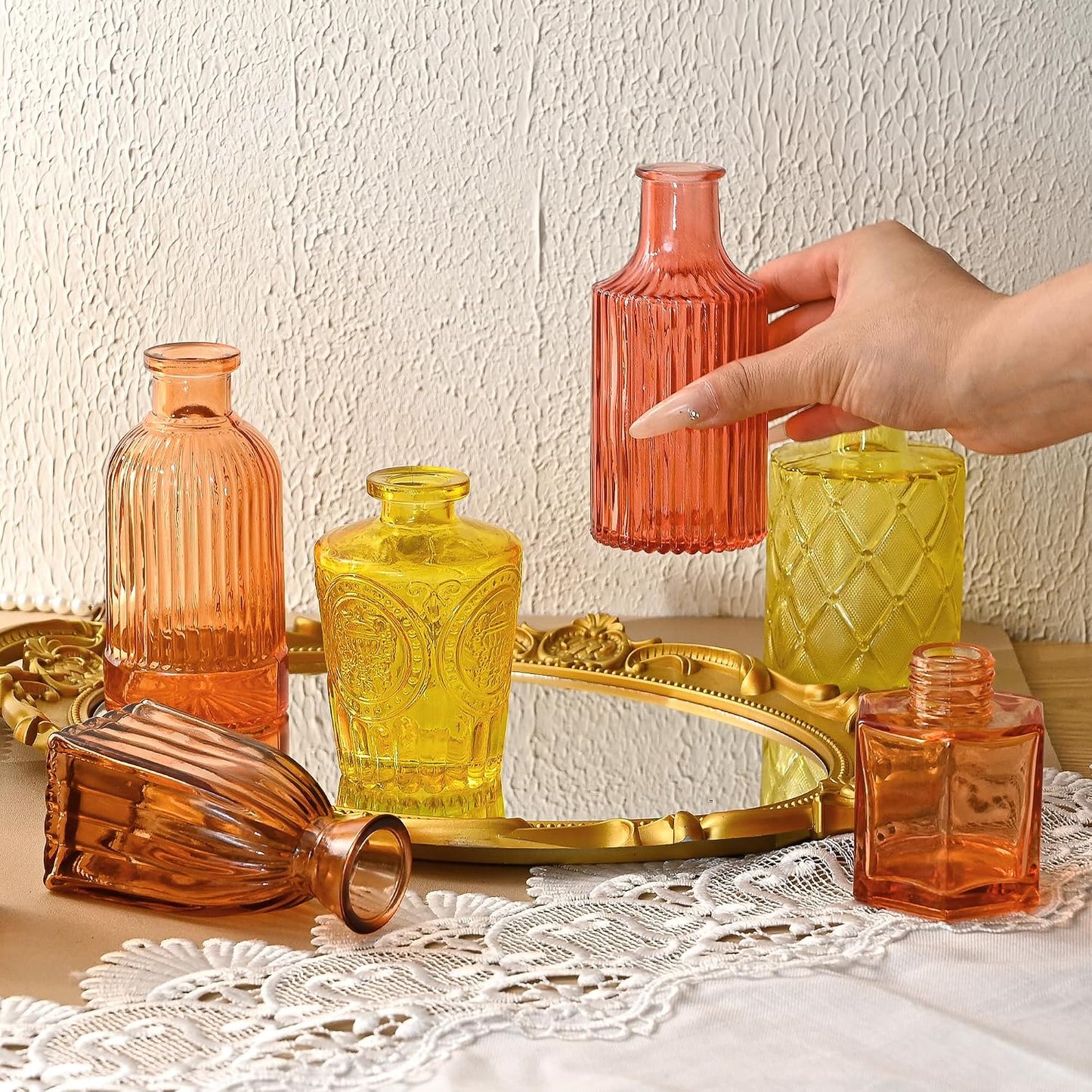 Colored Glass Bud Vases / Orange Yellow Series / Set of 30