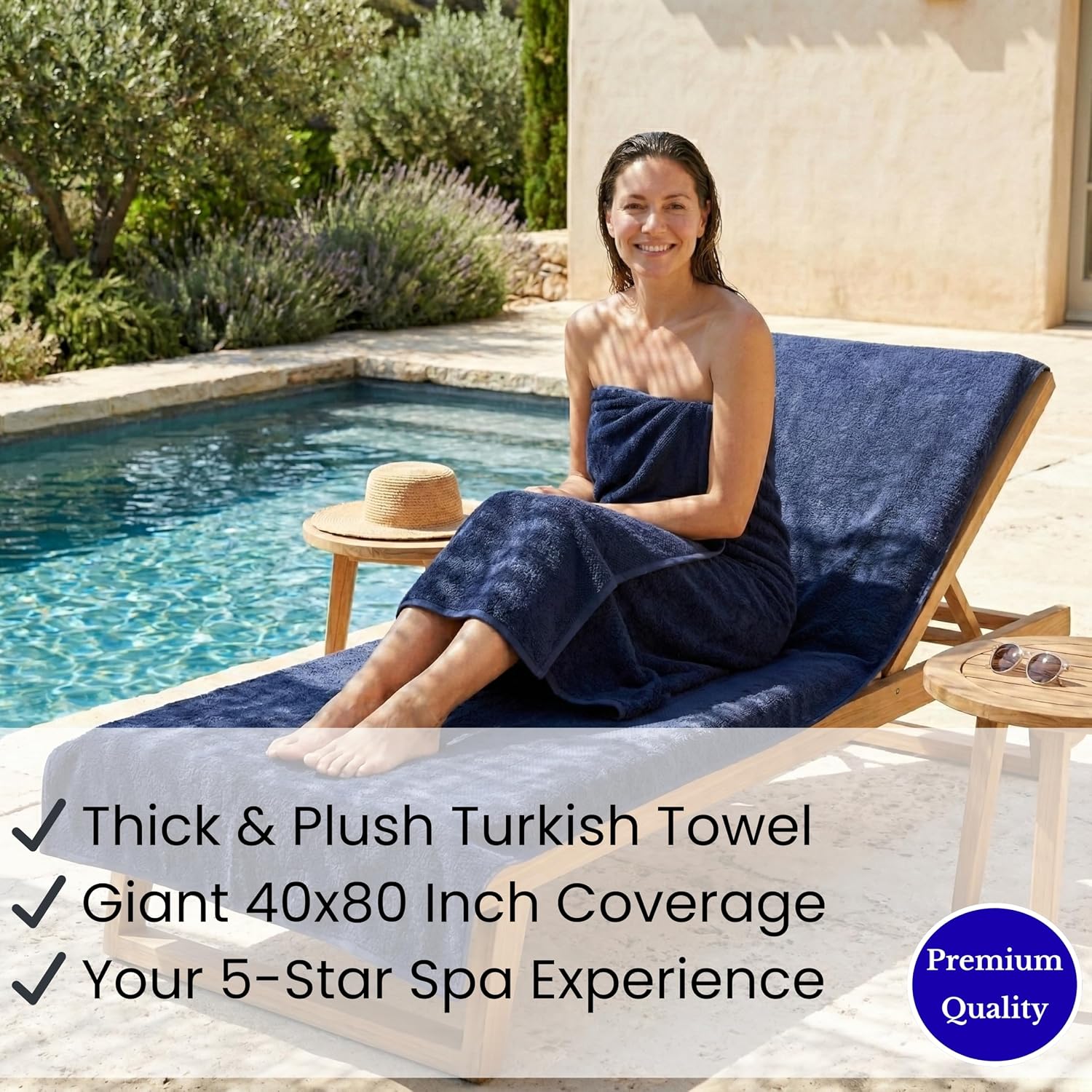 SALBAKOS Luxury 100% Turkish Cotton Bath Sheet 40x80 (1-Piece, Navy Blue) | Extra Large Jumbo Oversized Bathroom and