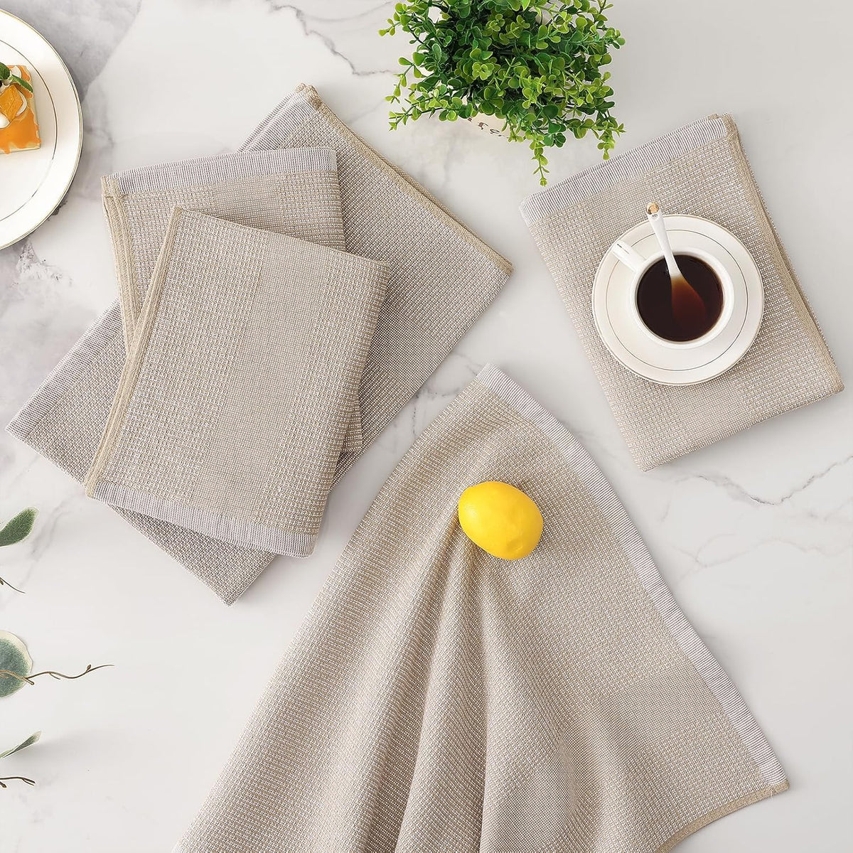 Mordimy Premium Large Cotton Kitchen Towels (18"x 28", 12 Pack), Khaki | 100% Ring Spun Cotton, Super Absorbent, 380