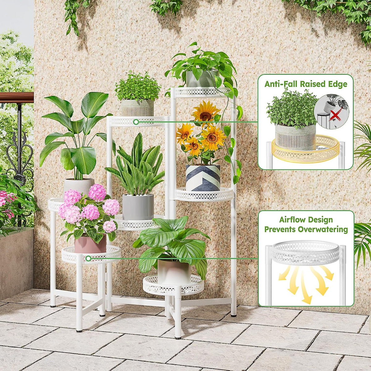 7 Tier Plant Stand Indoor Outdoor, Corner Tiered Plant Stands, Planter Display Rack for Multiple Plants, Wrought Iron
