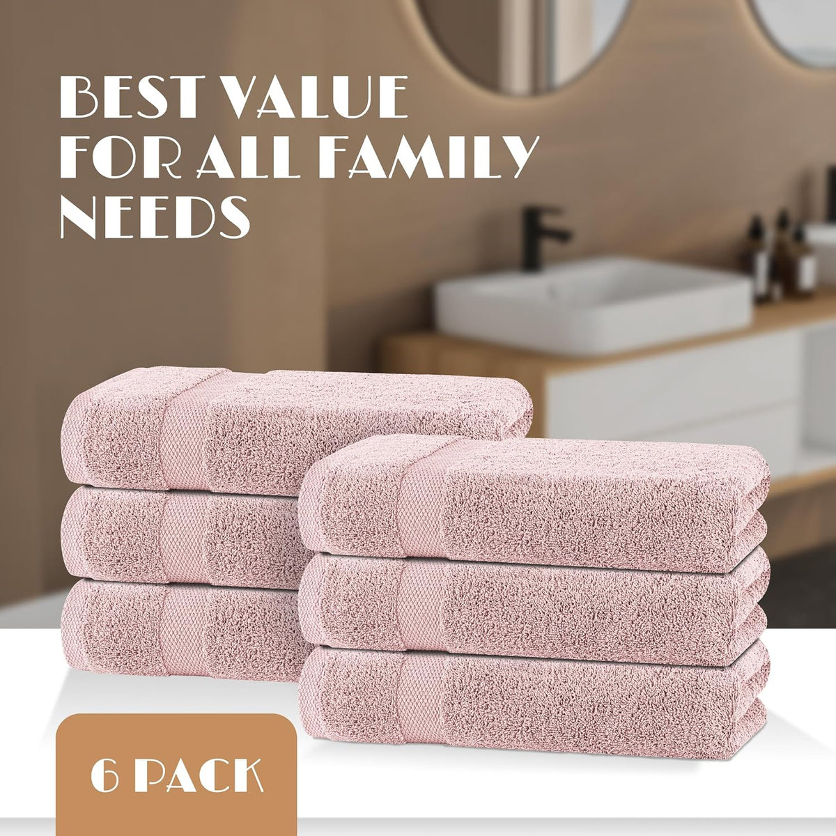 White Classic Wealuxe Pink Bath Towels 24x50 Inch, Cotton Towel Set for Bathroom, Hotel, Gym, Spa, Soft Extra Absorbent