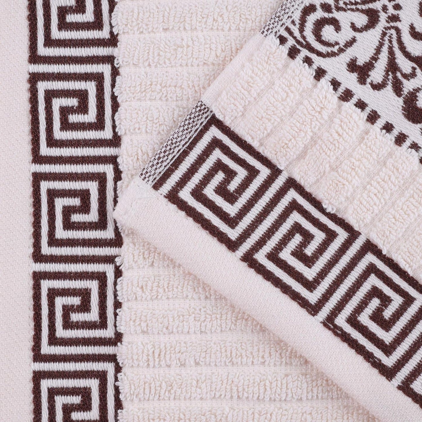 Superior 6-Piece Cotton Towel Set, Decorative Greek Pattern, Home Essentials, Absorbent Towels, Bath Decor, Spa