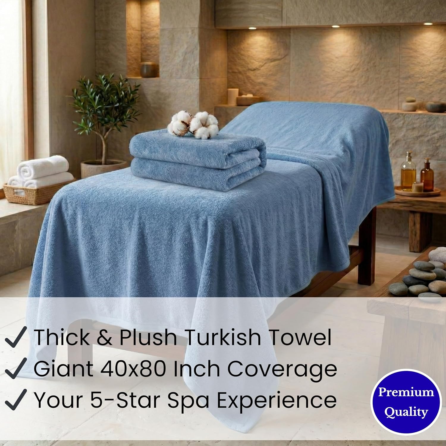 SALBAKOS Luxury 100% Turkish Cotton Bath Sheet 40x80 inch (1-Piece, Blue) | Extra Large Jumbo Oversized Bathroom and