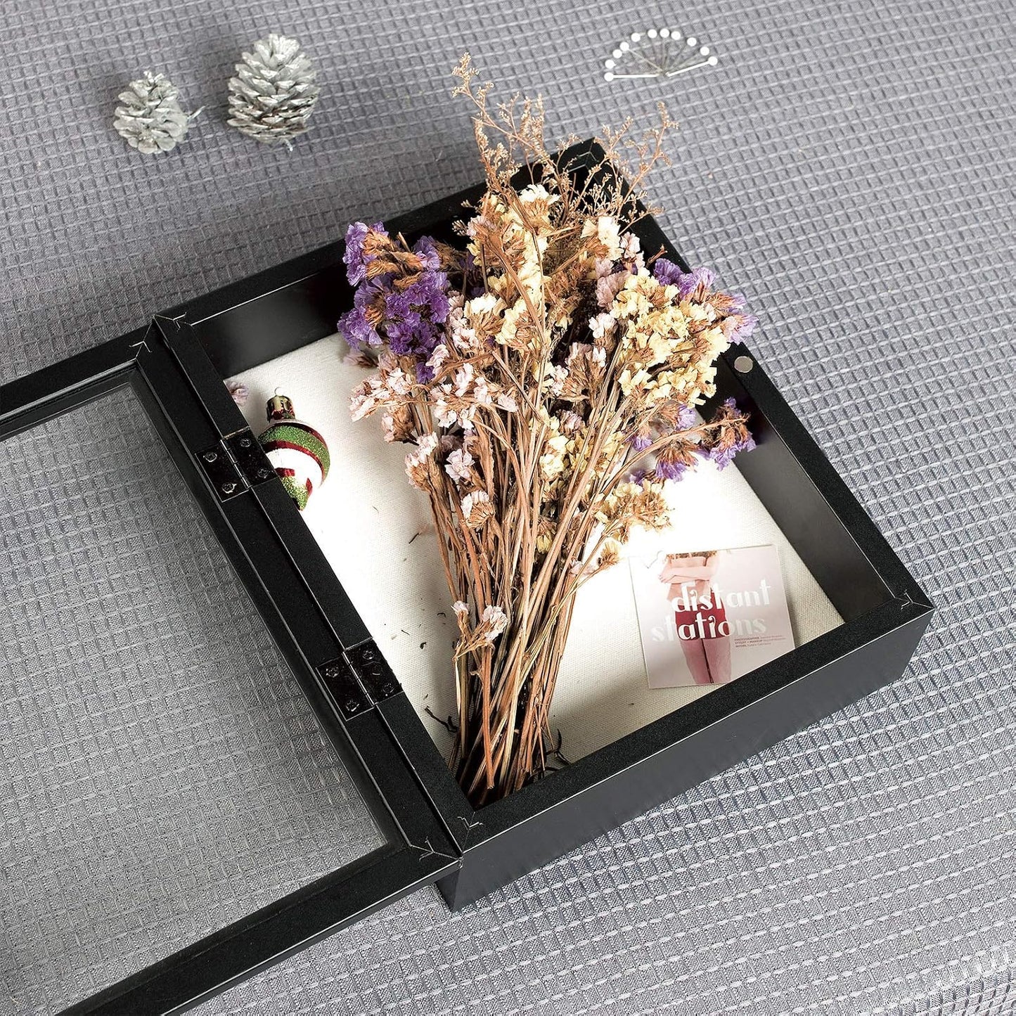 Muzilife 11x14 Shadow Box Wood Picture Frame, 2.16 Deep, Real Glass, Black | FSC-Wood, Magnetic Door, Linen Interior &