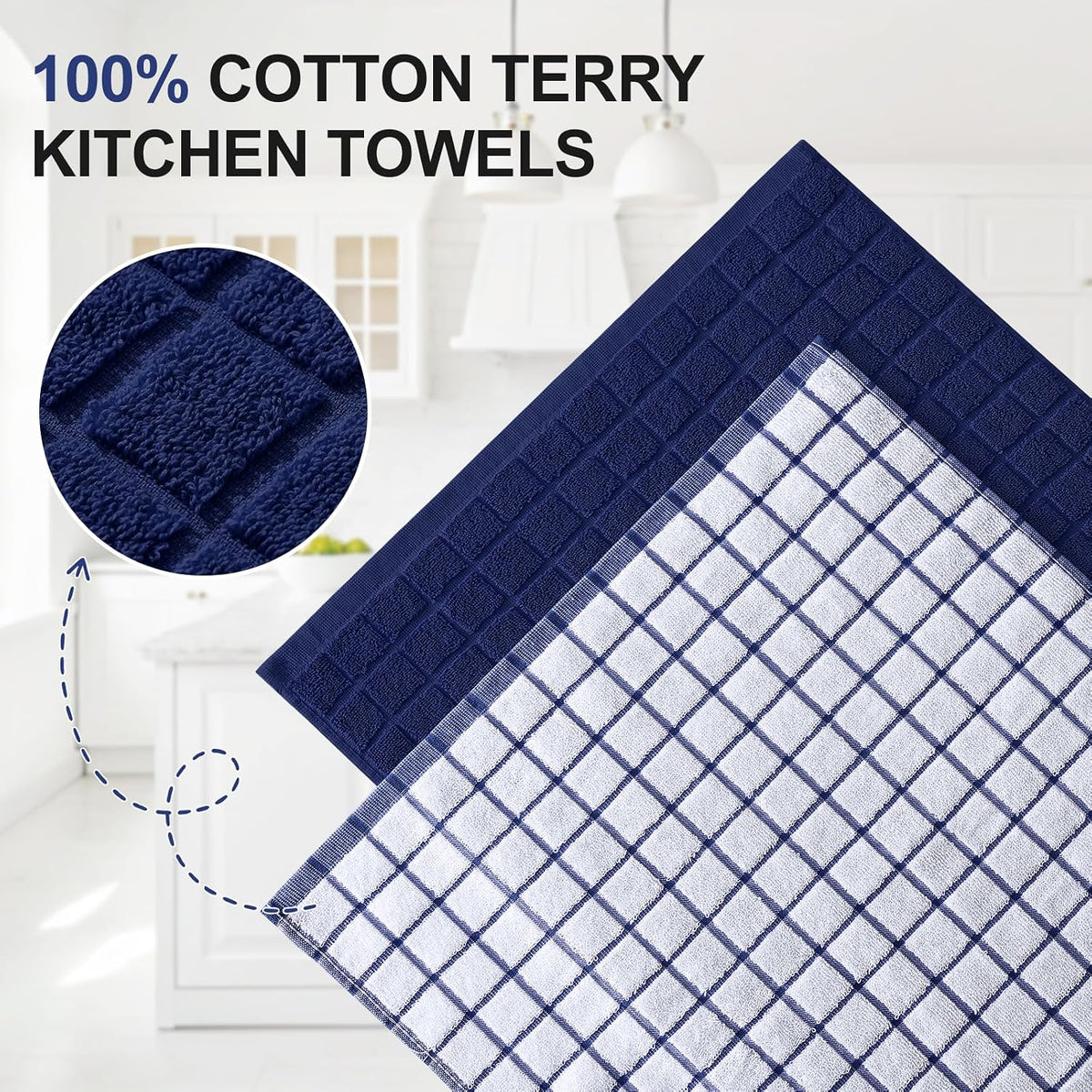 Homaxy Large Premium Cotton Kitchen Towels 16"x 28", 8 Pack, Dusty Blue | Natural Ring Spun 390 GSM Dish Towels, Super