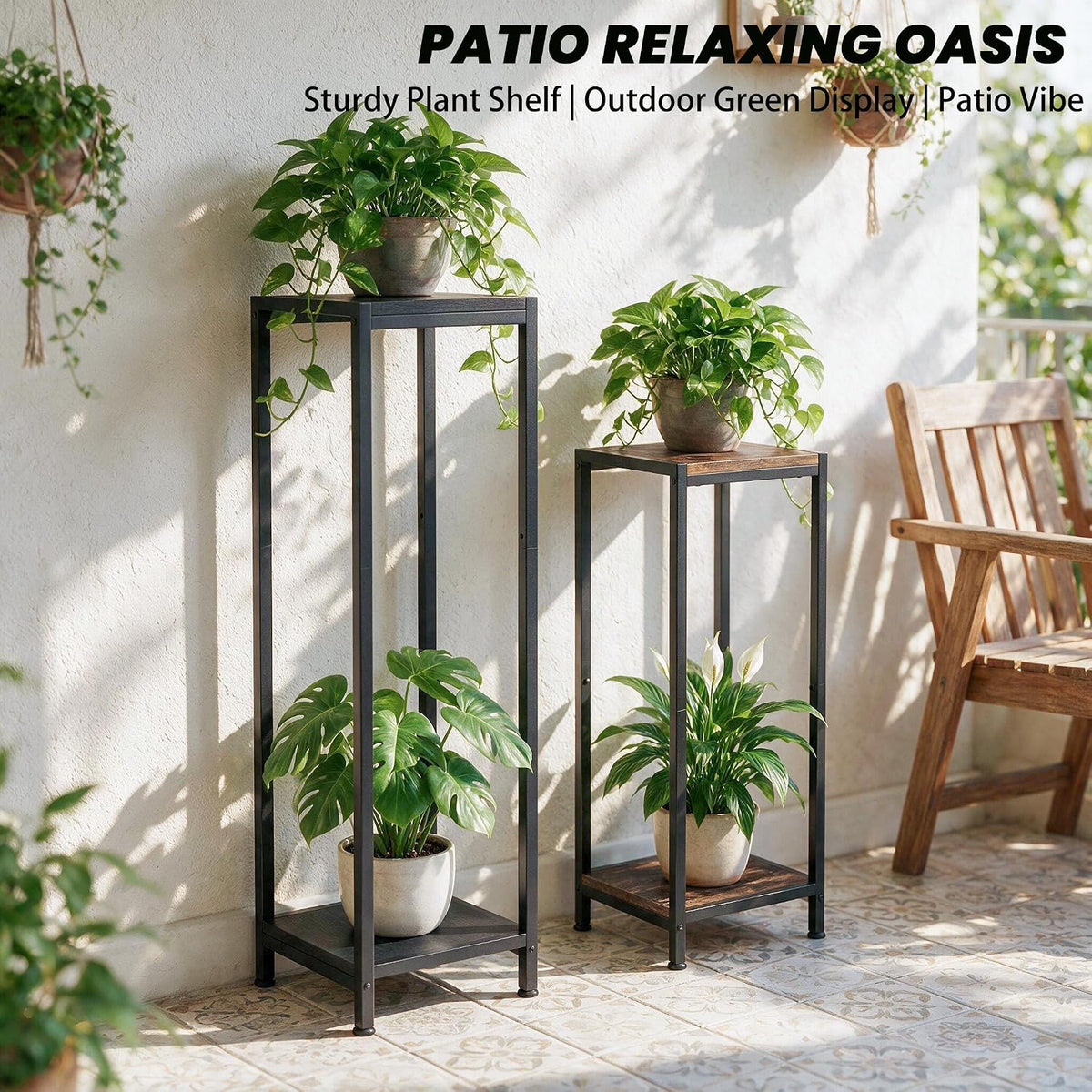 TOSKING 2-Tier Wide & Tall Plant Stand Indoor, Modern Metal Shelf, Black | 12"Lx12"Wx41"H, Heavy-Duty Design, Corner