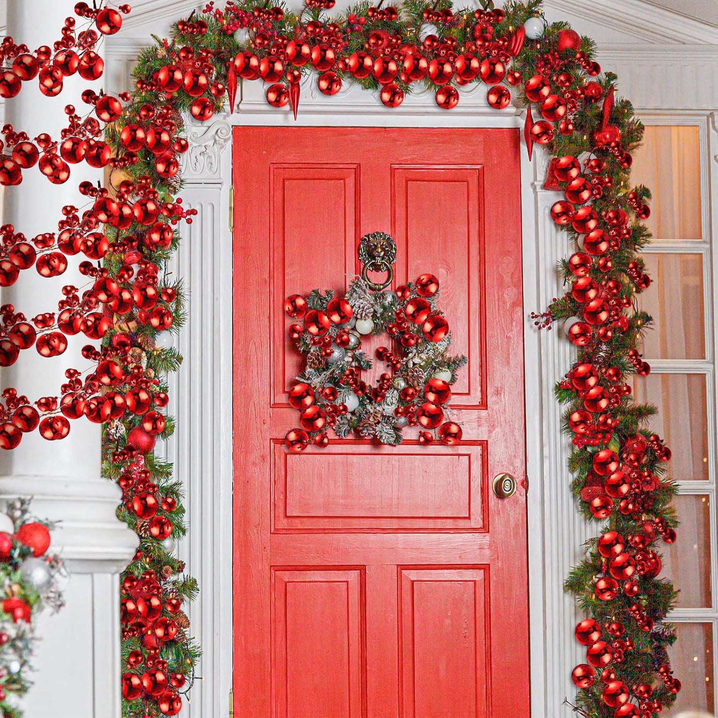 2 Pcs 6 ft Christmas Ball Garland Ornaments, Red | Bauble Bulb Christmas Tree Ball Decoration Shatterproof Ornaments