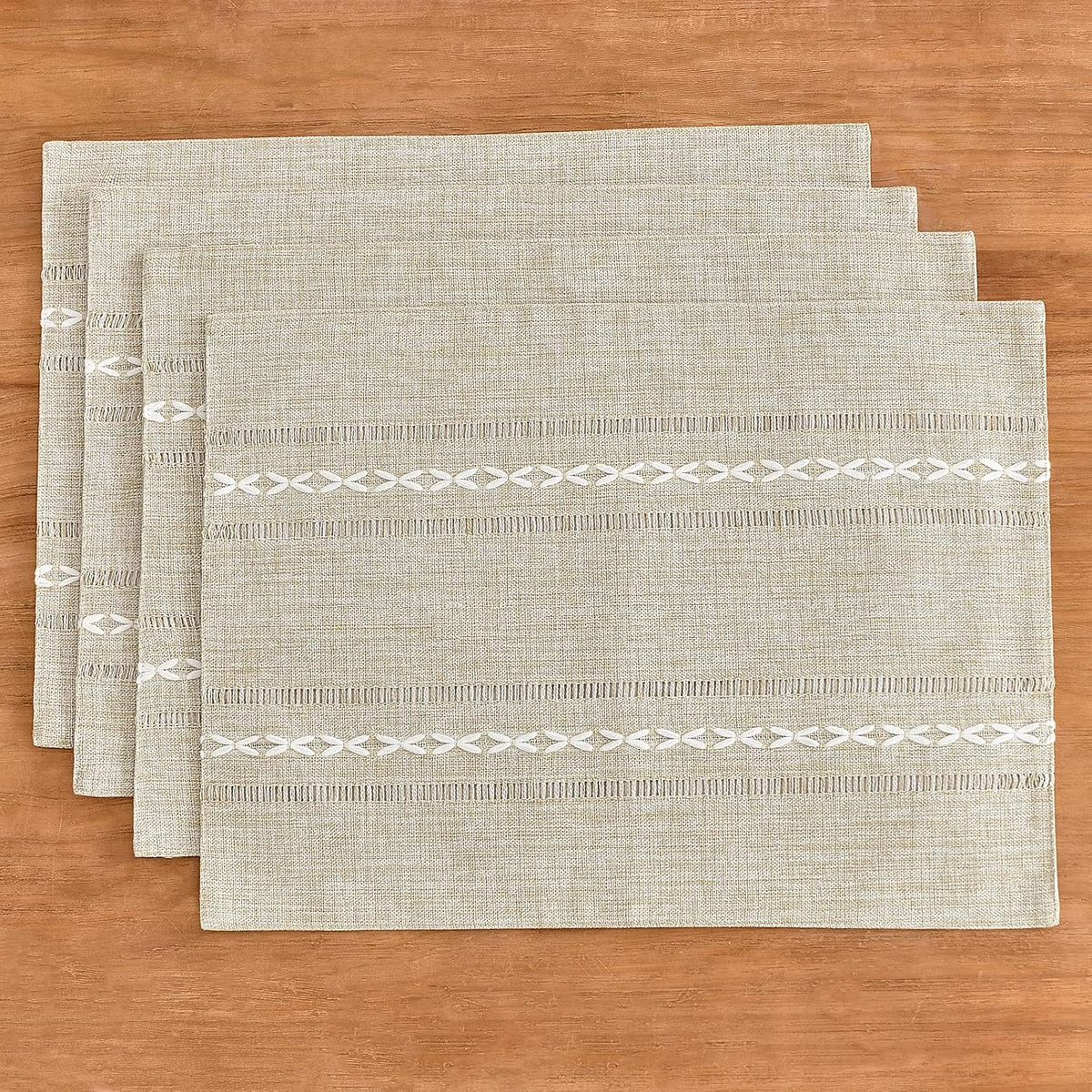 Wracra Cotton Linen Place Mats, Coffee Embroidered Placemats Set of 8 | Placemats 12 x 18 Inch; Cotton Linen Woven