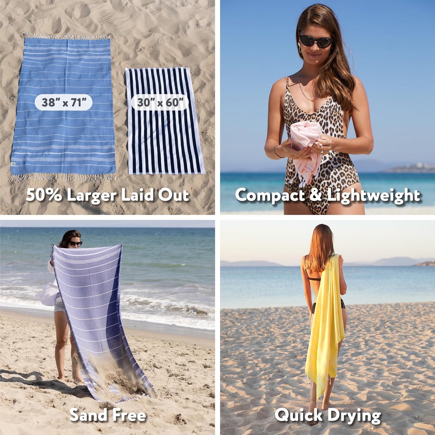 Bundle: Turkish Bath Towel (38 x 71) and Turkish Hand Towels (20 x 30, Set of 2) - 100% Cotton, Prewashed for Soft Feel