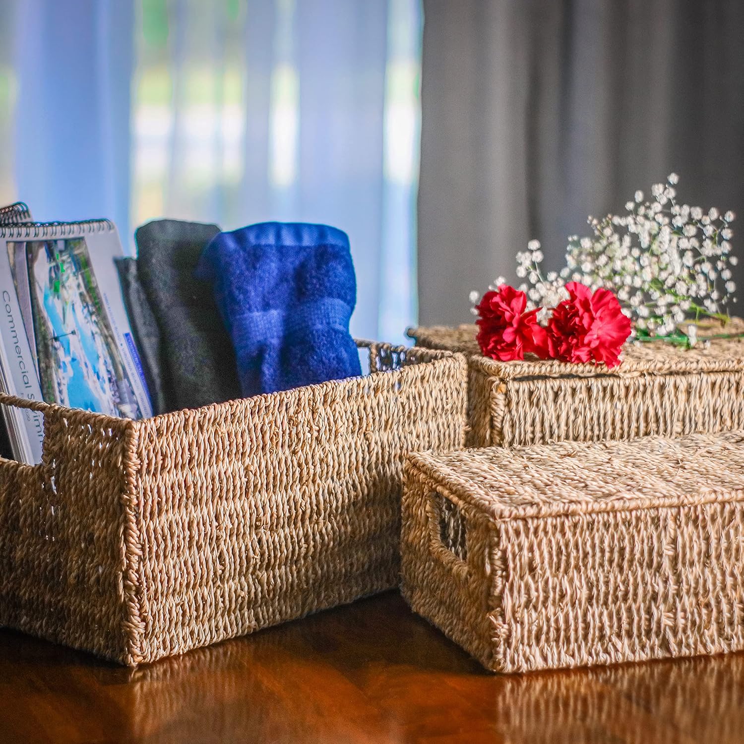 Rectangular Seagrass Baskets / Natural / Small / Set of 3