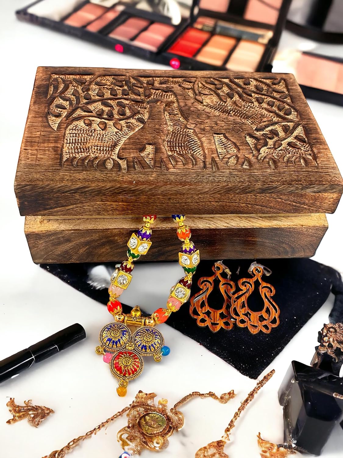 Wooden Mini Jewellery Box & Tree Design-Trinket Box for Ladies-Jewellery Storage / Giraffe