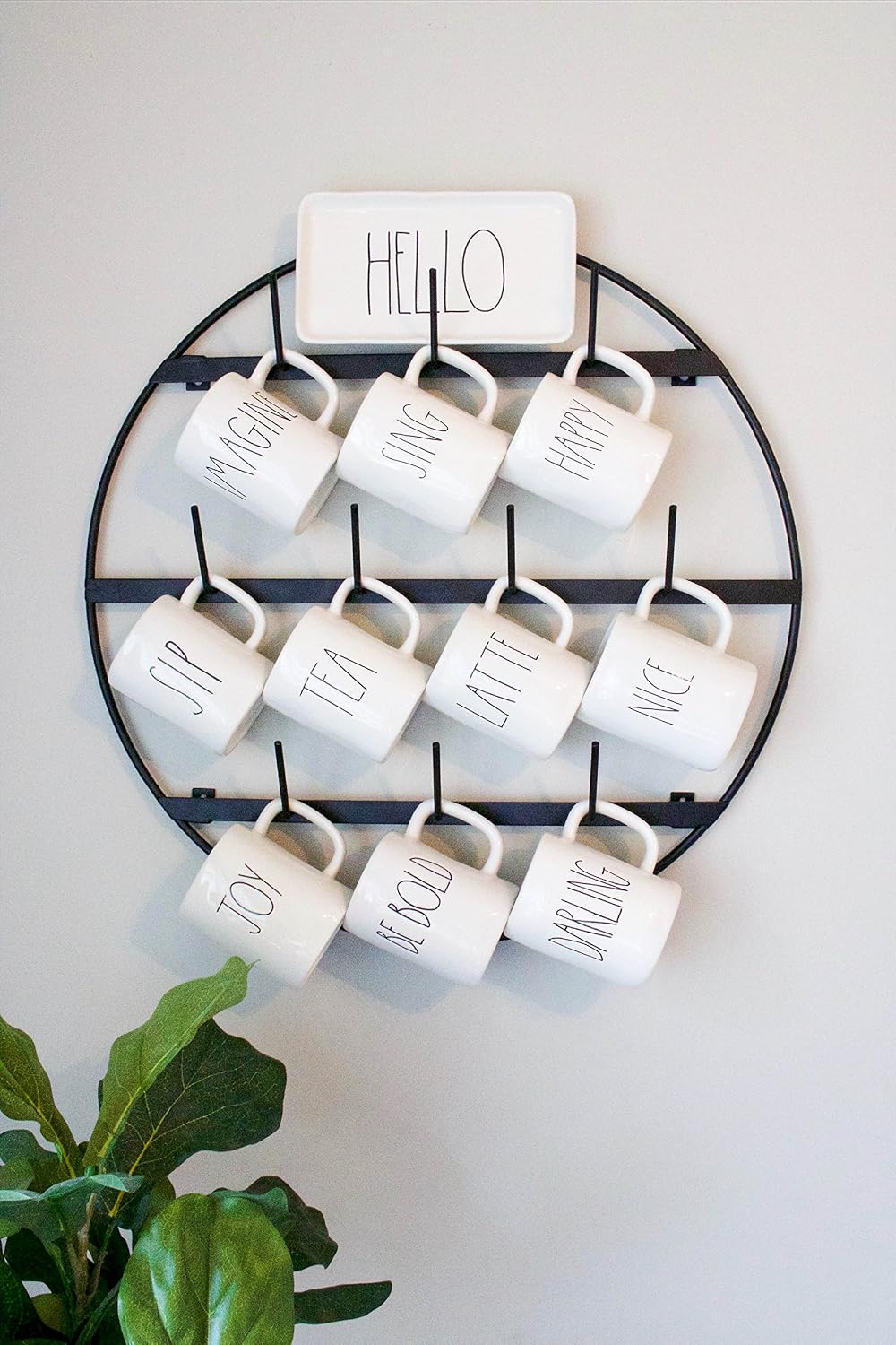 Mug Rack with Sturdy Steel Frame, Matte Black Finish, Removable Rubber Caps, Wall Mounted (Round 24" x 24")