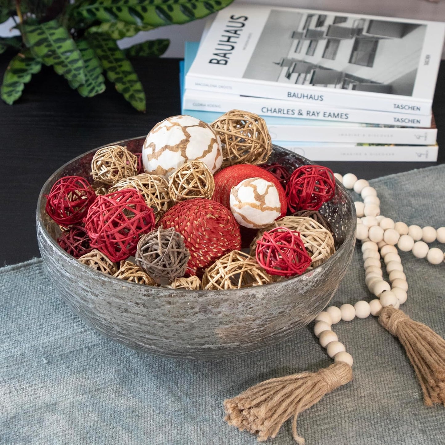 Decorative Balls Bag Bowl Filler Home Decor / Red Gold