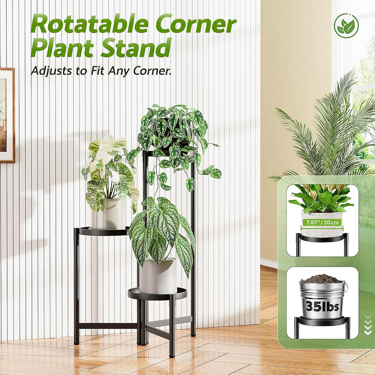 3 Tiered Plant Stand Indoor for Multiple Large Planter, Tall Heavy Duty Adjustable Folding Rack with Rustproof 7.9 Inch