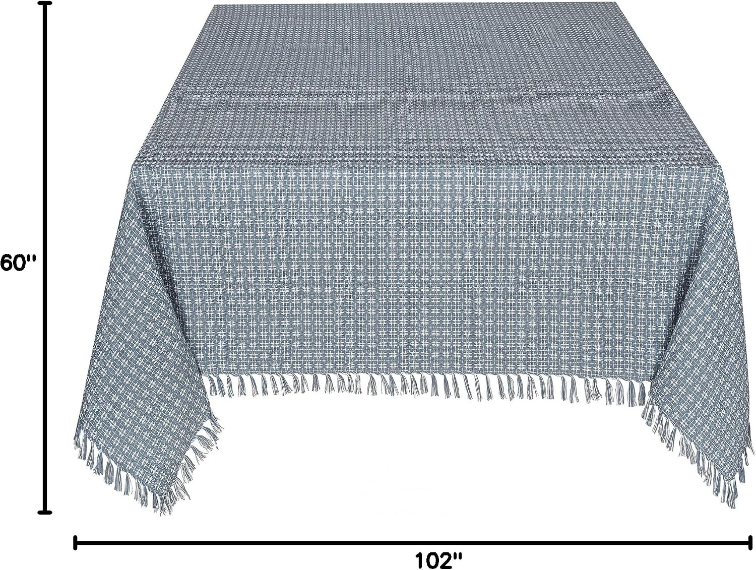 Table Cloth, Wedgewood Blue/White Woven Fringed, 100% Cotton Table Cover, Size 60x102 Inch, Suitable for Formal Dining