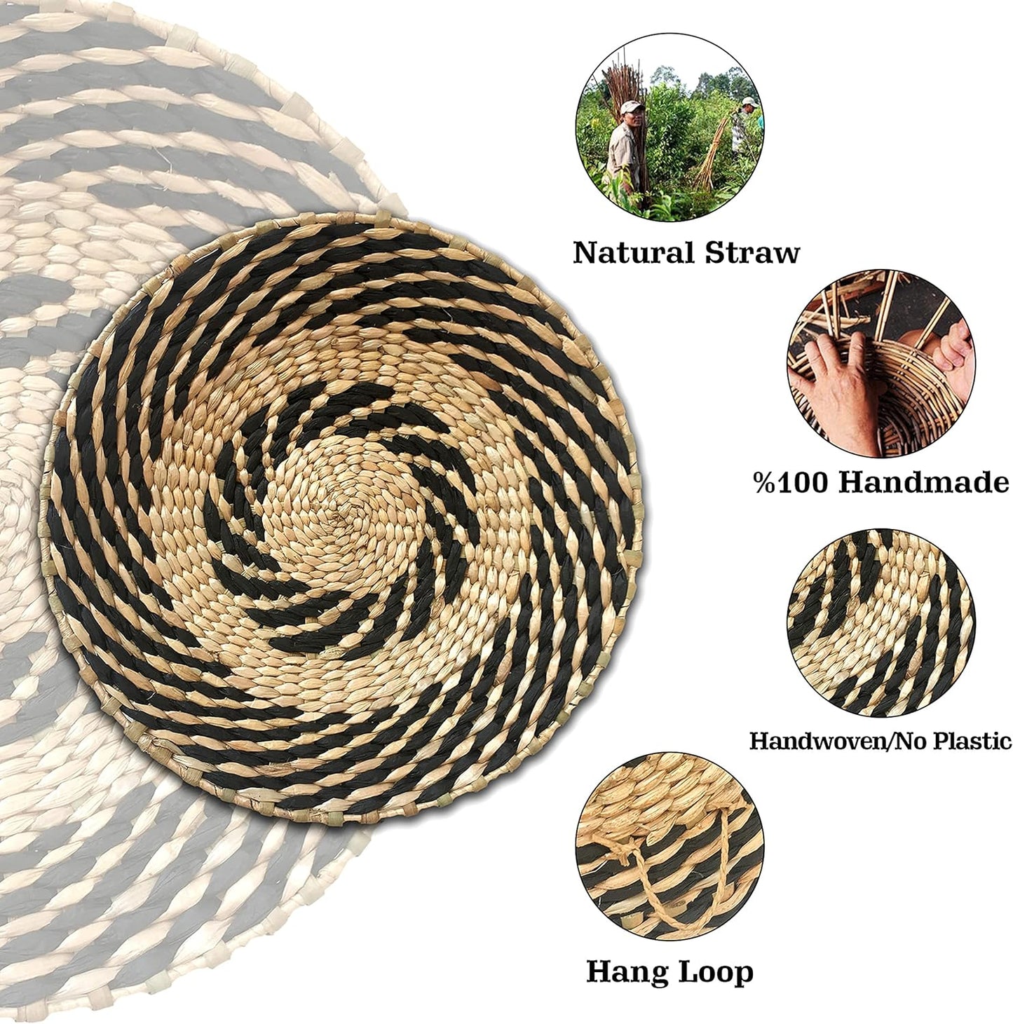 Woven Wall Basket Decor / Black Solo