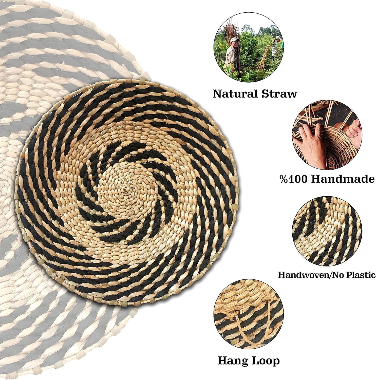 Woven Wall Basket Decor / Black Solo