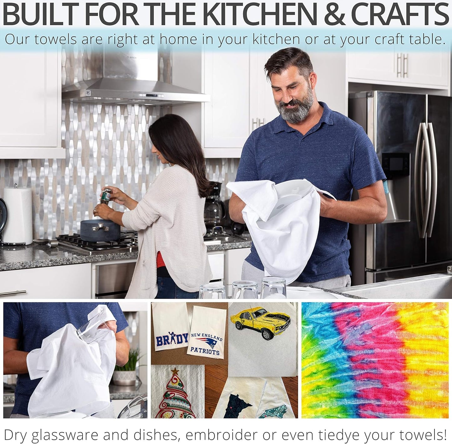 Aunti Em's Kitchen Flour Sack Dish Towels - Natural Cotton for Embroidery and Drying Glass, Hand, Dinnerware - Plain