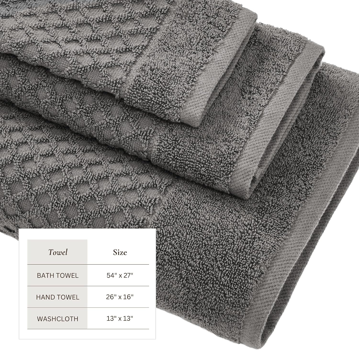 Great Bay Home Bath Towels - 100% Cotton 6 Piece Towel Set - Diamond Waffle Weave - Absorbent, Durable, Quick-Dry