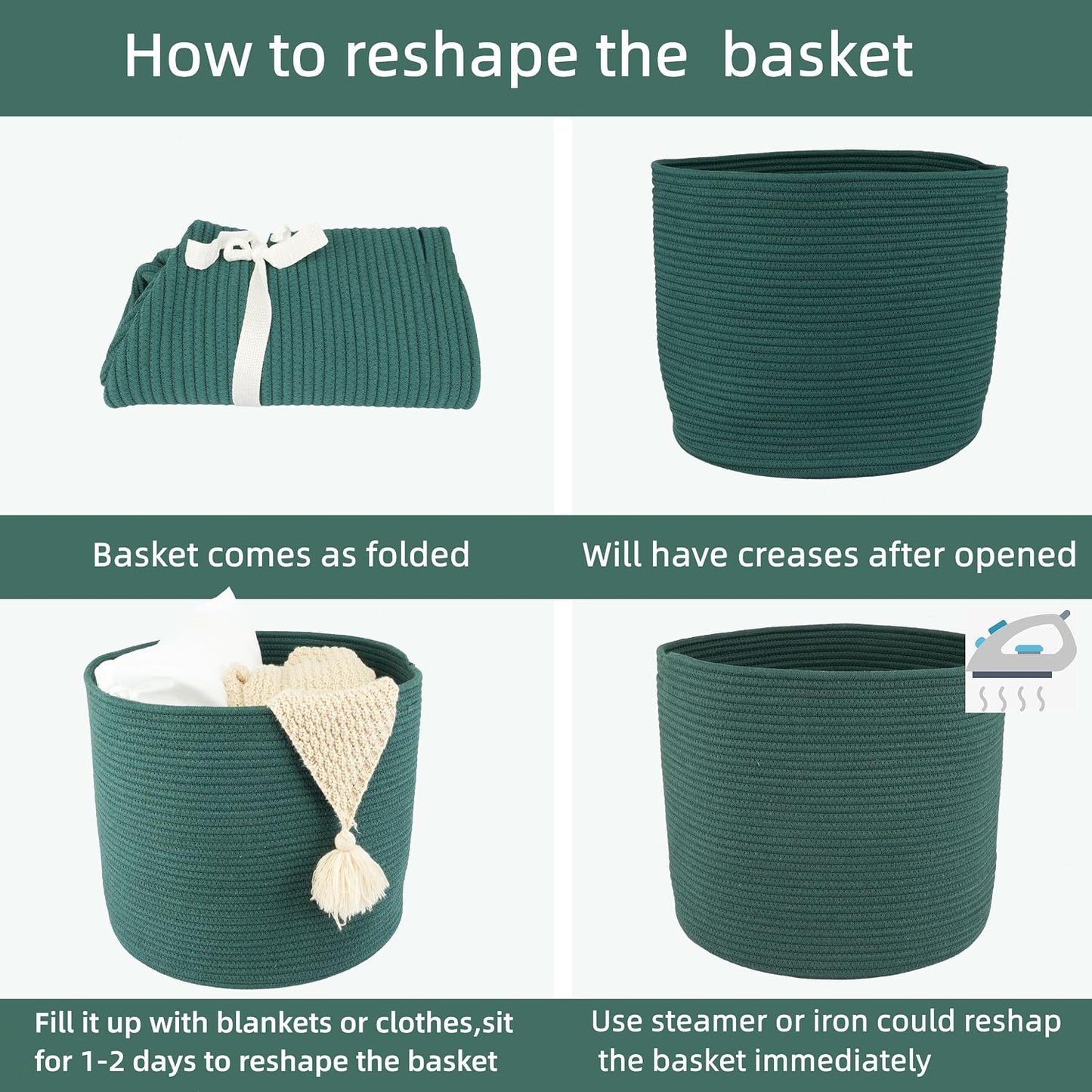 Cotton Rope Basket For Girls Boys Kids " Baby Laundry Basket Nursery Bin Round Woven / 16 x 14