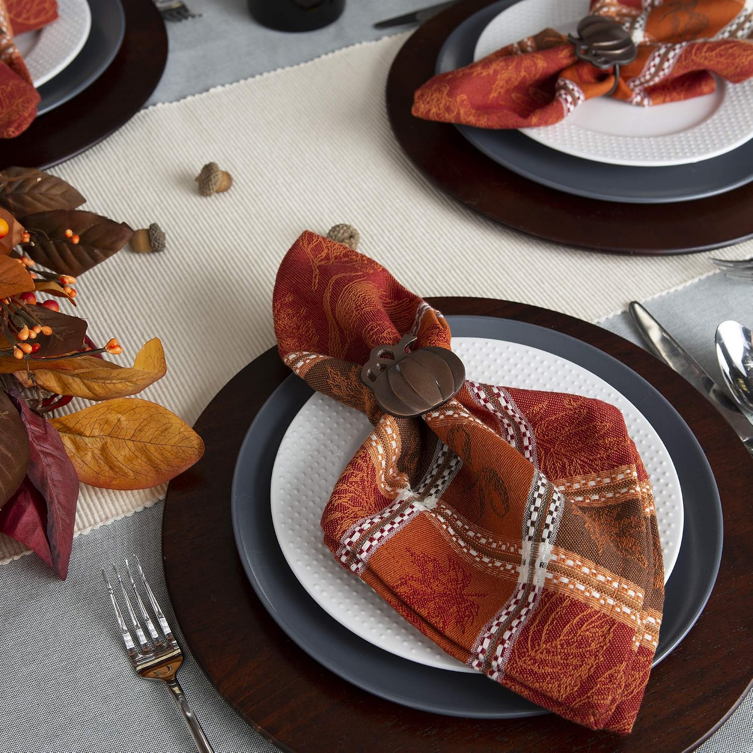 DII Traditional Harvest Wheat Jacquard Collection Thanksgiving Fall Table Décor Damask Cotton, Square Napkin Set