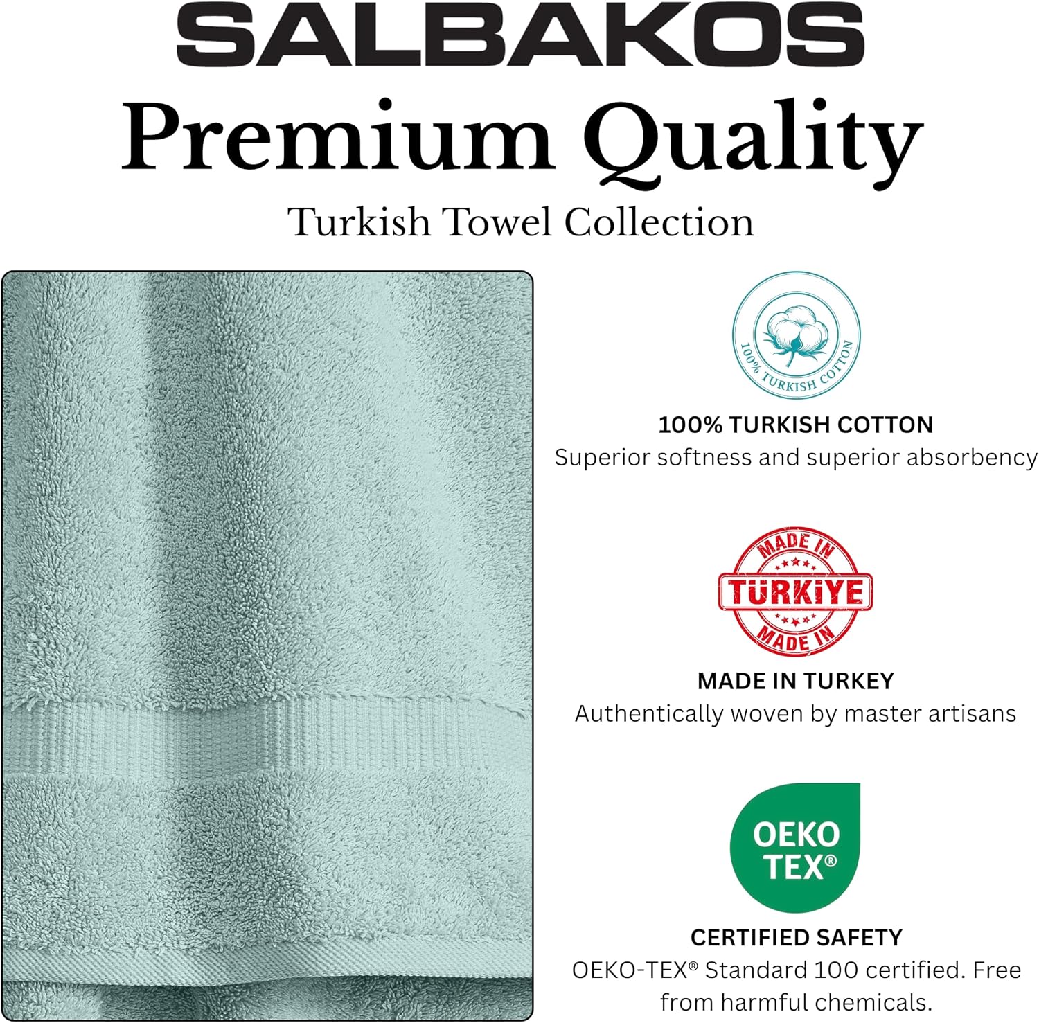 SALBAKOS 6-Piece 100% Turkish Cotton Hand Towels, 16x30 inch, Seafoam Green | Large Size Thick Super Soft Highly