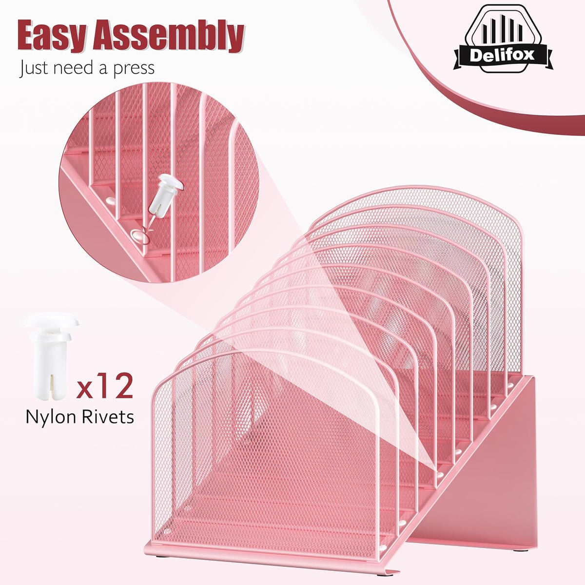 Inclined Desk File Organizer, 8-Section Upright Desk Organizer Standing File Sorter for Office Classroom Desktop