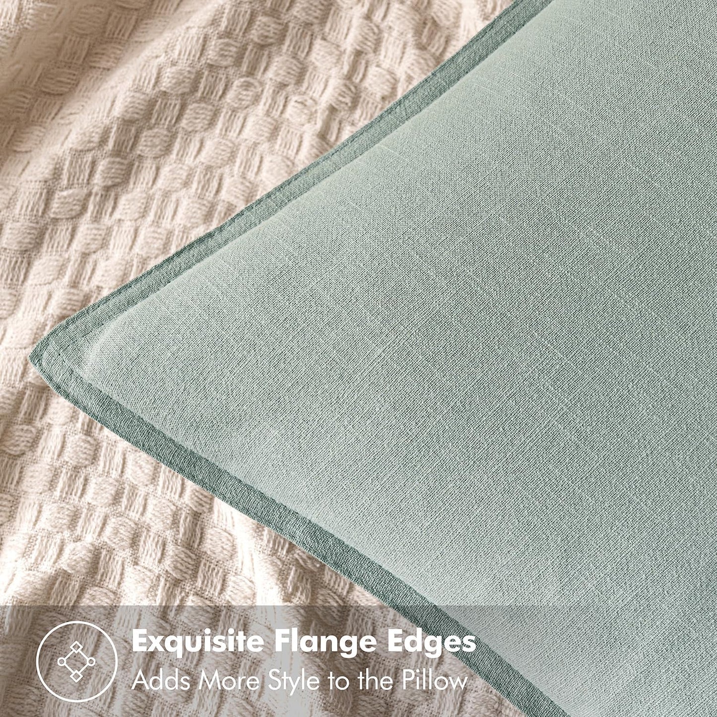 Decorative Linen Pillow Covers ​Boho Farmhouse​ ​Neutral Spring / 20 x 20 / Aqua Green / Set of 2