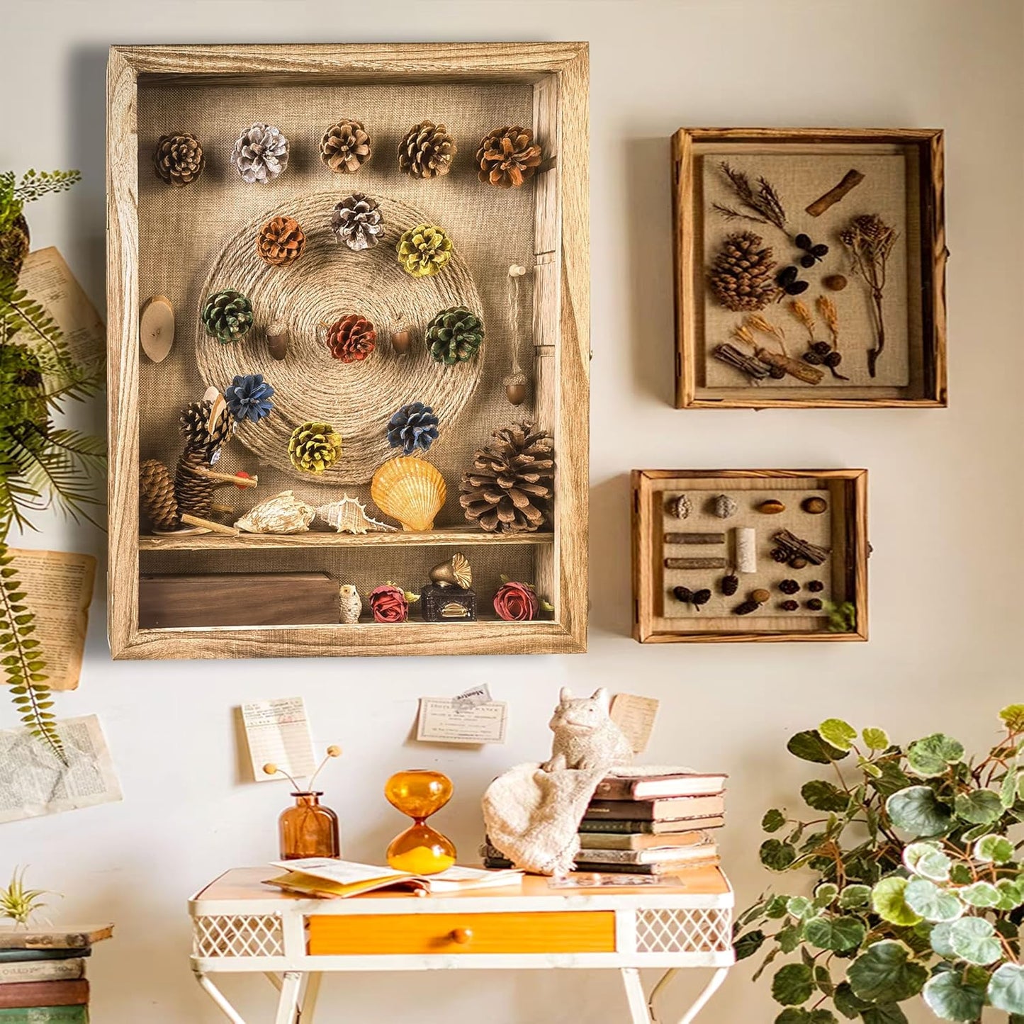 Original Wood Shadow Box Frame 16x20 Shadow Box with Shelves 2.6" Interior Depth Memorial Shadow Box with Linen Back